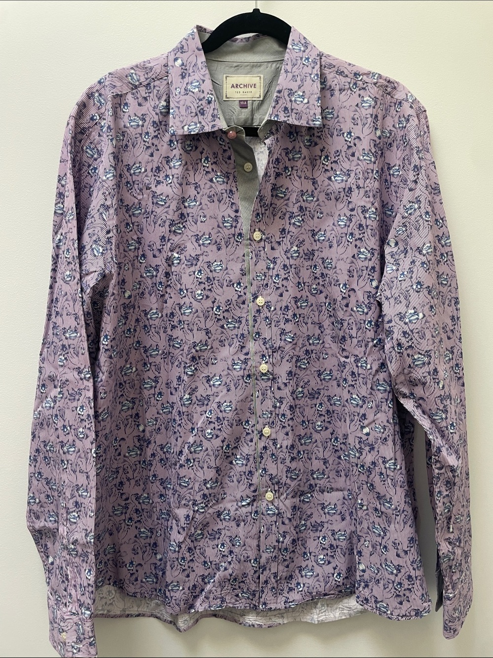 Ted Baker London Archive Floral Striped Button Up size 17.5 RARE